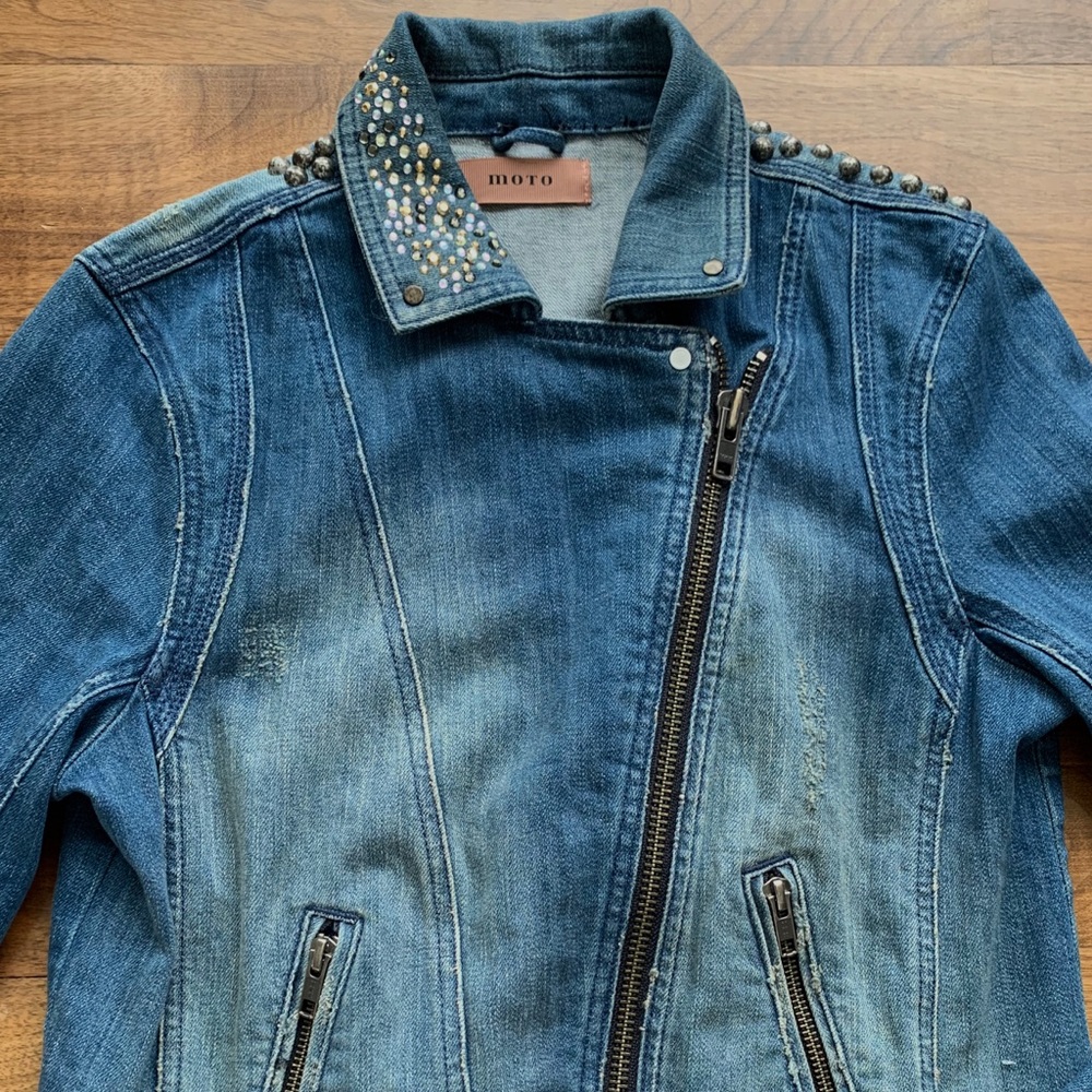 MOTO by Topshop Studded Sequin Denim Jacket - Picture 4 of 8